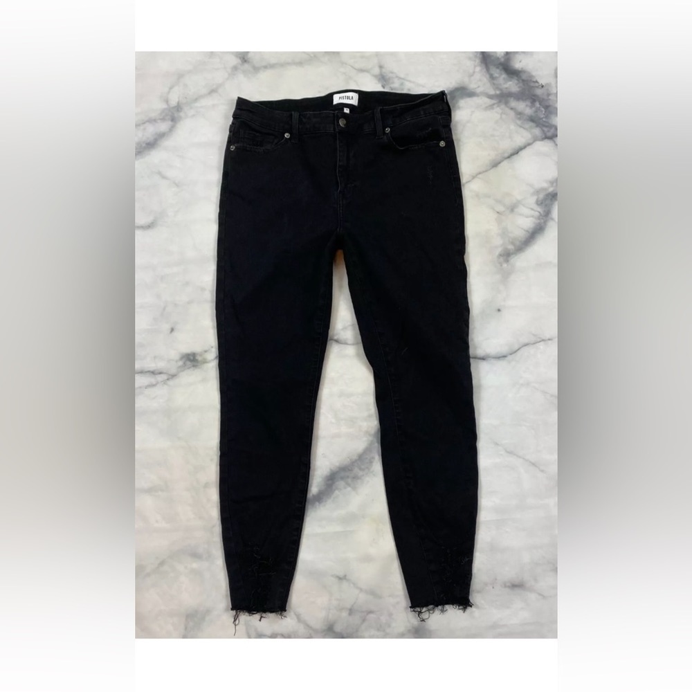 Pistola Skinny Ankle Jeans Waist Black Stretch
Distressed Raw Chewed Hem 24